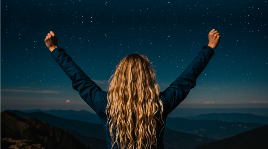 girl with arms raised boosting mood and raising vibration