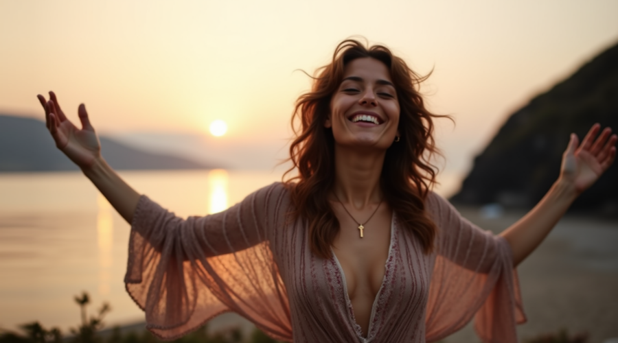 happy woman in selfful mindfulness