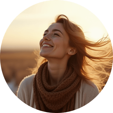 smiling woman in the sun in an uplifted mood