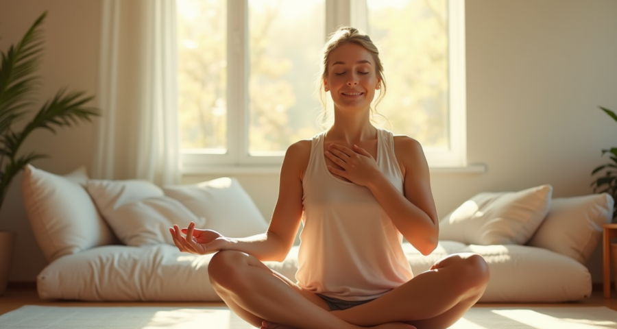 woman holding her hand on her heart while overcoming meditation myths