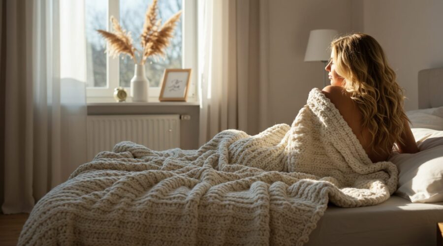 woman relaxing in bed basking in a reading meditation