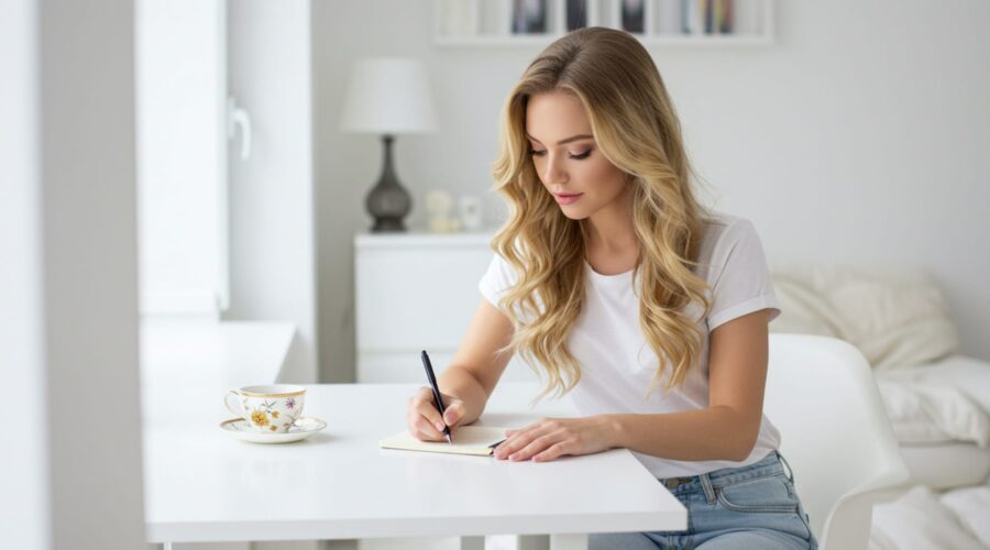 a woman writing the vibrational to do list for the universe